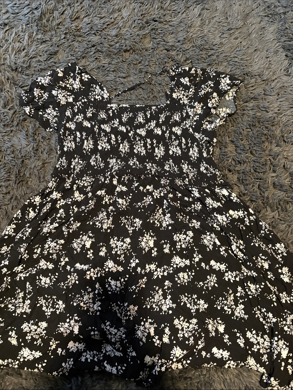 Women Black Floral Smocked Dress